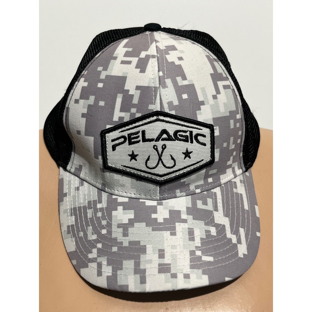 Pelagic Performance Headwear Grey Digital Camo Black Mesh Trucker Hat OSFA